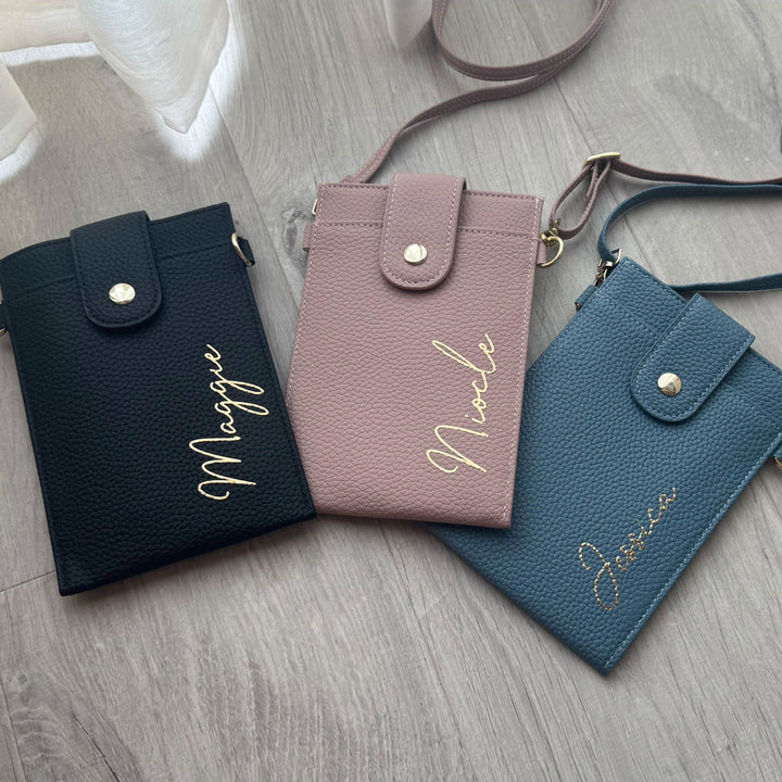 荔枝紋手機斜背包｜客製燙金手機包｜旅行輕便隨身包